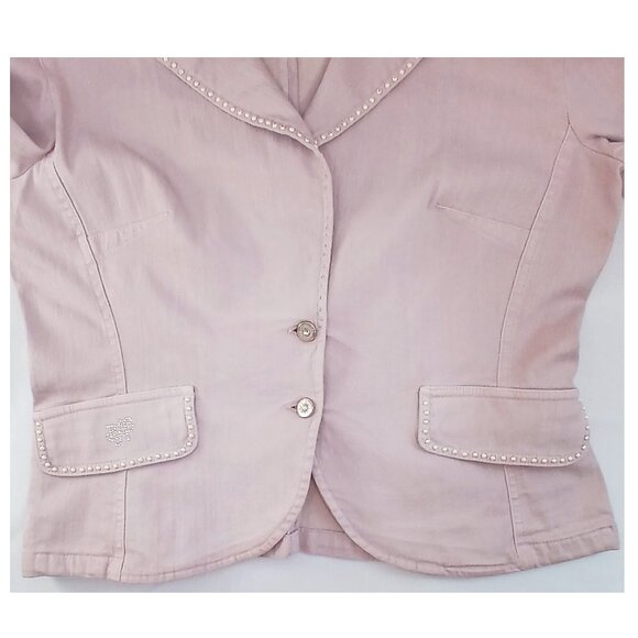 Bianca Maria Caselli Chic Light Pink Mauve Denim Blazer with Embellished Trim - Picture 6 of 10